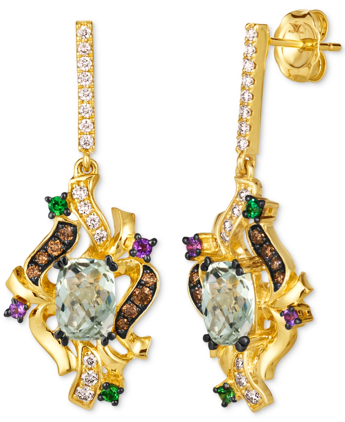 Le Vian Crazy Collection Multi-gemstone (5-1/3 Ct. T.w.) & Diamond (3/8 Ct. T.w.) Swirling Cluster Drop Earr In No Color