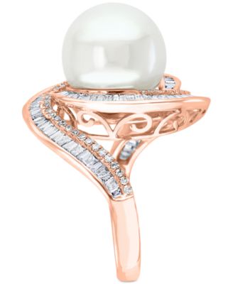 EFFY&reg; Cultured Freshwater Pearl (12-1/2mm) & Diamond (3/4 ct. t.w.) Ring in 14k White Gold (Also Available in 14k Yellow Gold & Rose Gold)