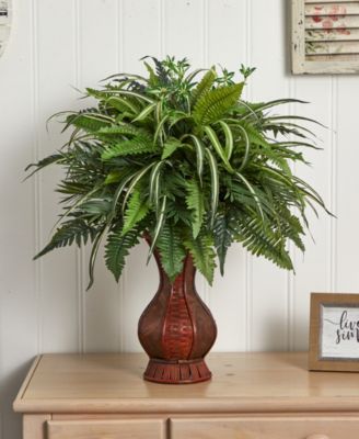 26” Mixed Greens and Fern Artificial Plant in Decorative Planter