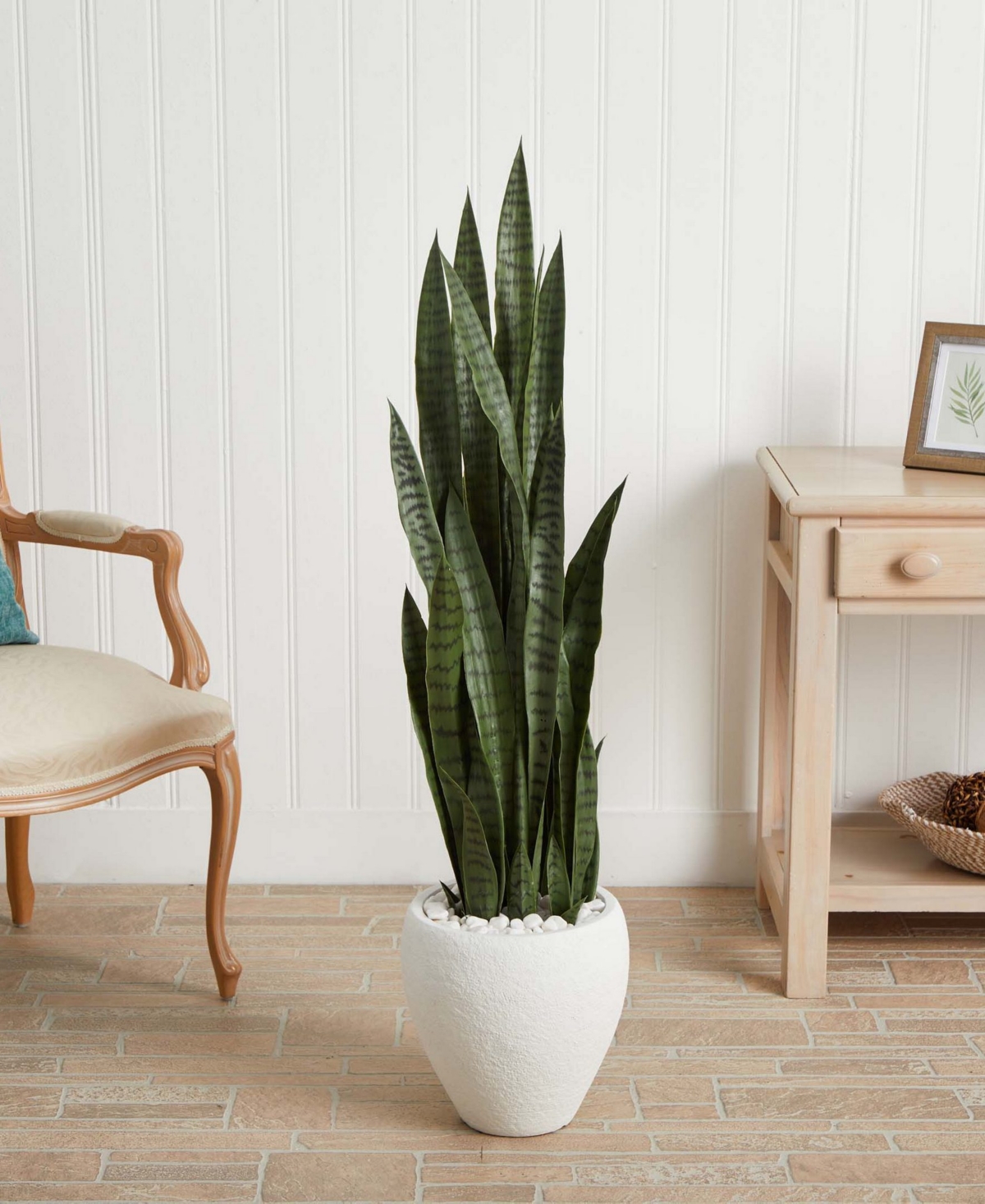Nearly Natural 51" Sansevieria Artificial Plant In White Planter In Green