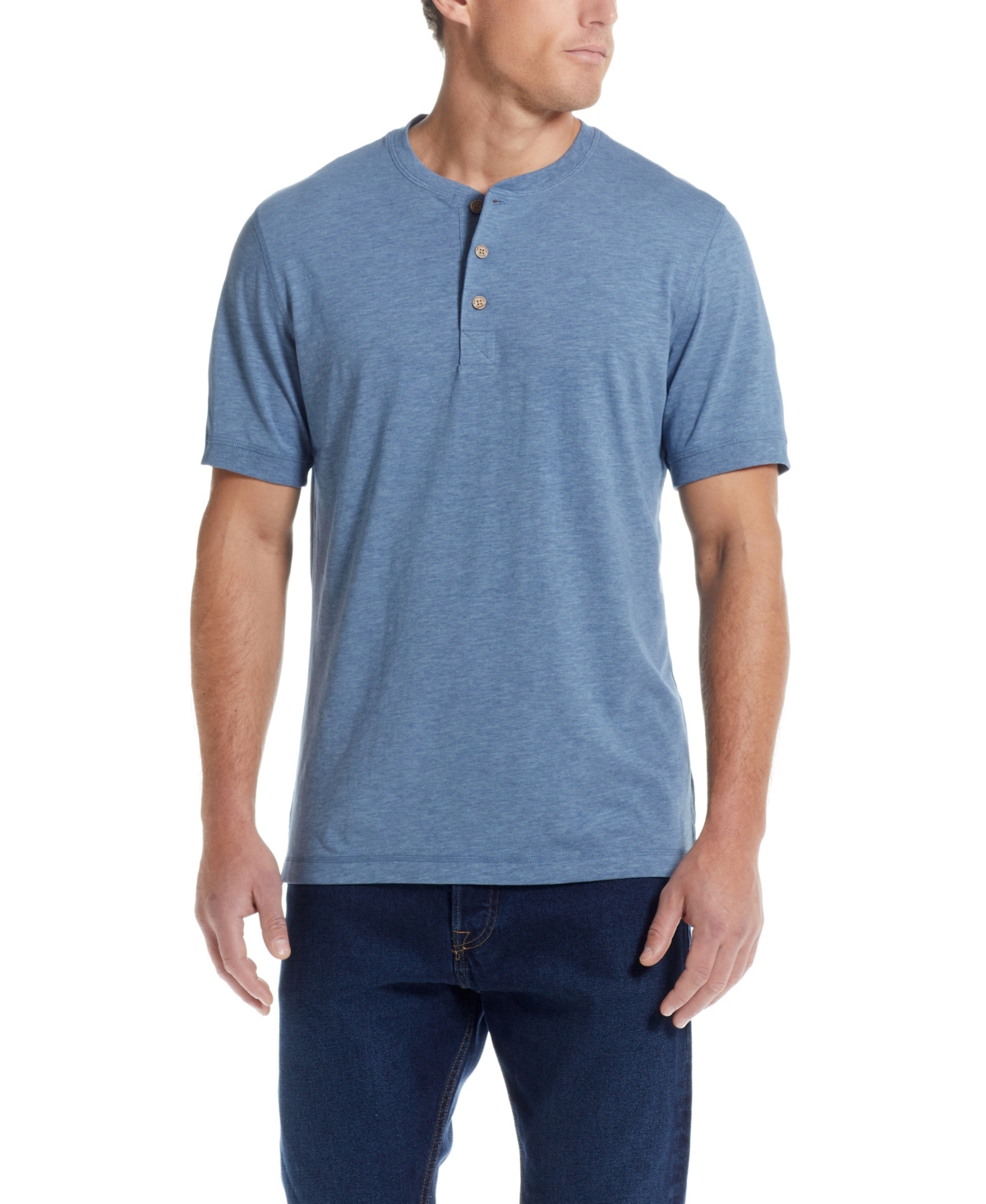 Weatherproof Vintage Men's Short Sleeve Melange Henley T-shirt In Faded Denim