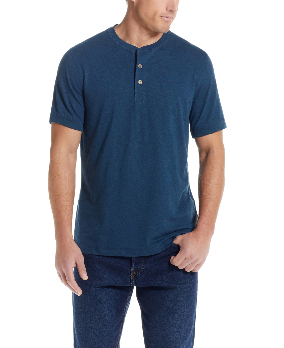 Weatherproof Vintage Men's Short Sleeve Melange Henley T-shirt In Deep Cobalt
