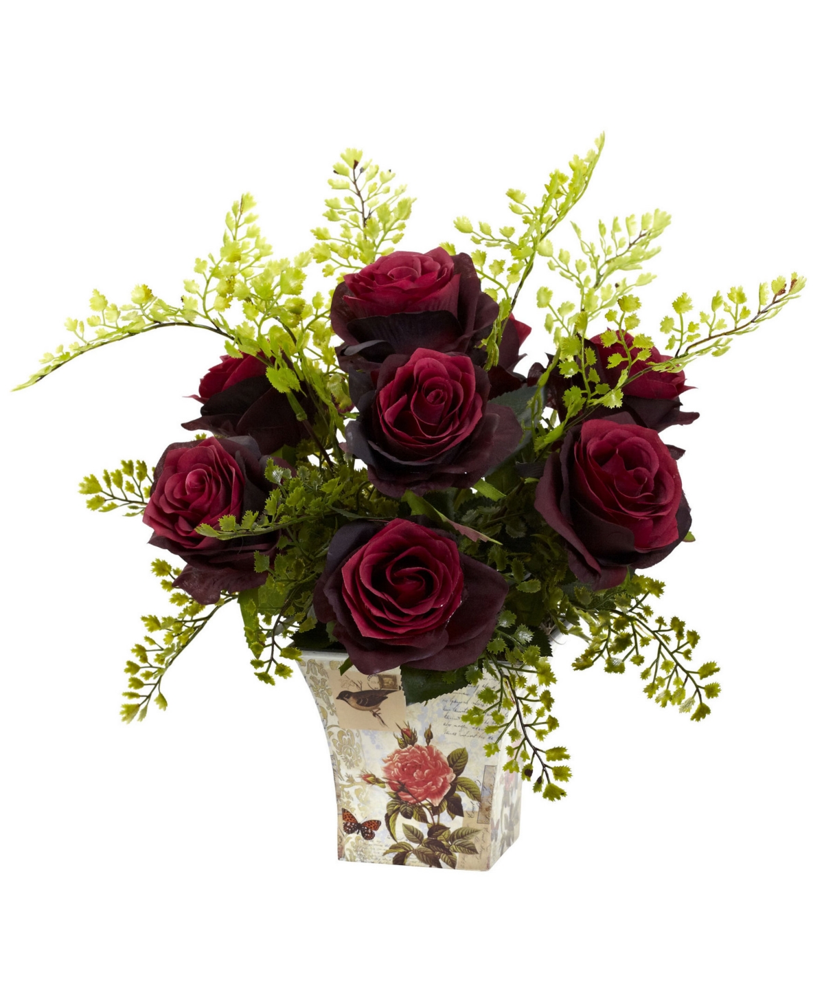 Rose and Maiden Hair w/Floral Planter - Burgundy