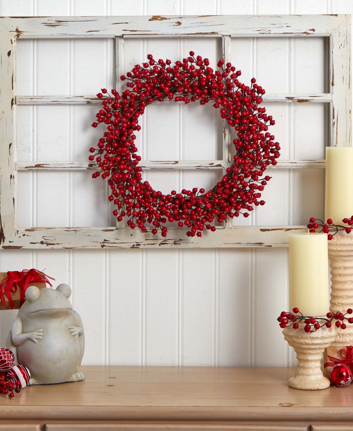 Nearly Natural 22" Berry Artificial Wreath In Red