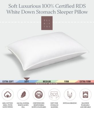 White Down 100% Certified RDS Soft Density Stomach Sleeper Pillow, Standard