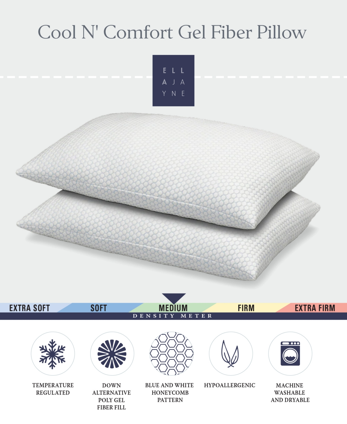 Ella Jayne Cool N' Comfort Medium Density Gel Fiber CoolMax Technology 2-Pack Pillows