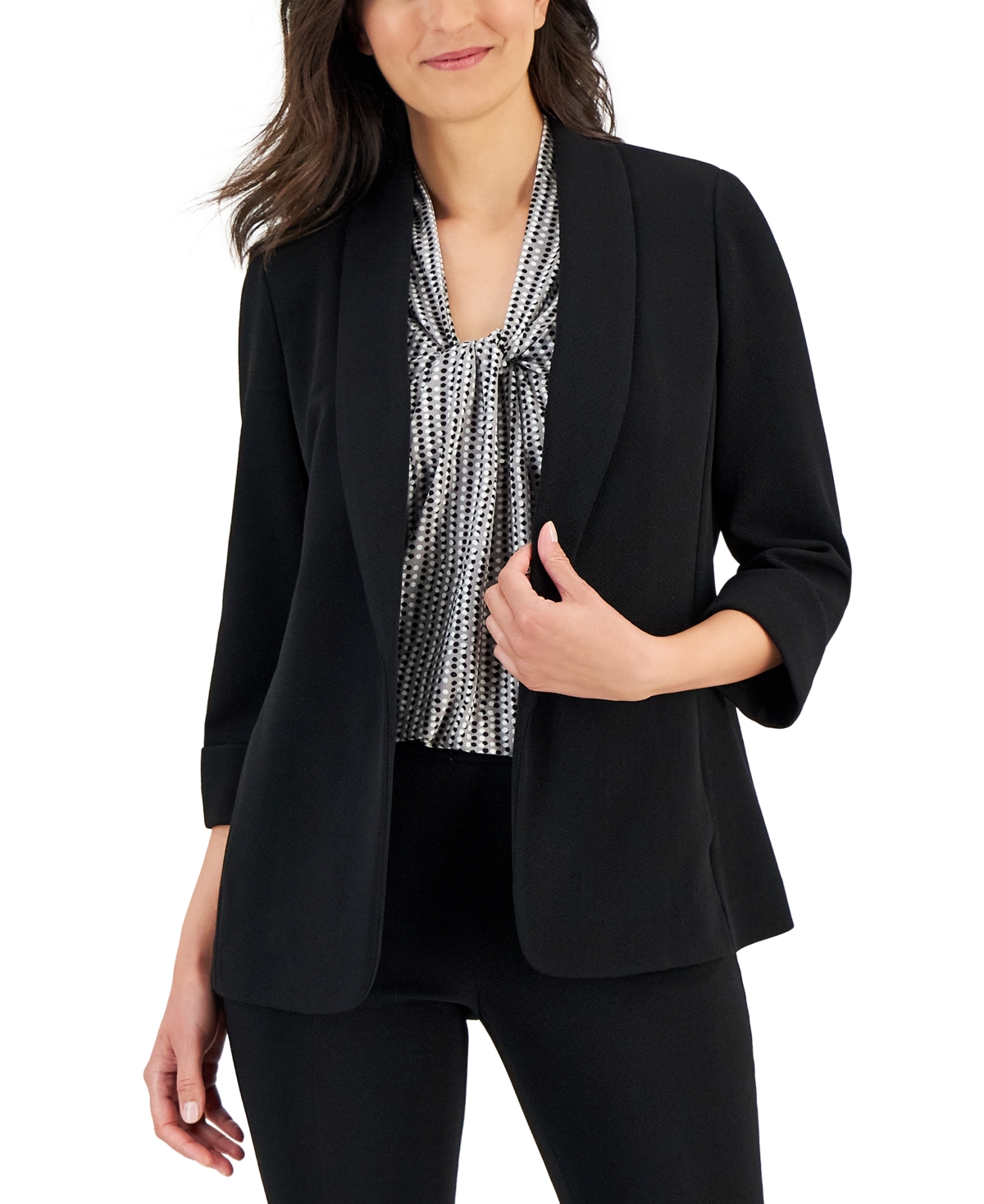 Women's Stretch Crepe Open-Front Roll-Sleeve Jacket