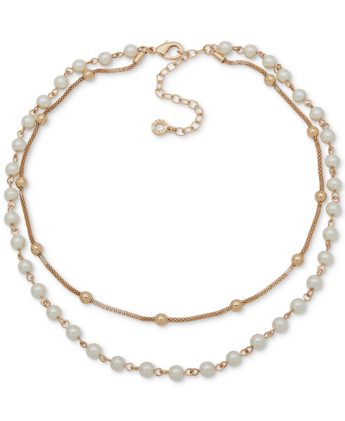 Anne Klein Gold-tone Imitation-pearl Multi-row Necklace, 16" + 3" Extender In Crystal