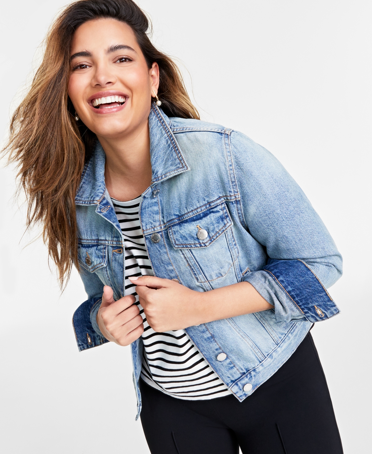 Women's Classic Denim Trucker Jacket, Created for Macy's - Dark Wash