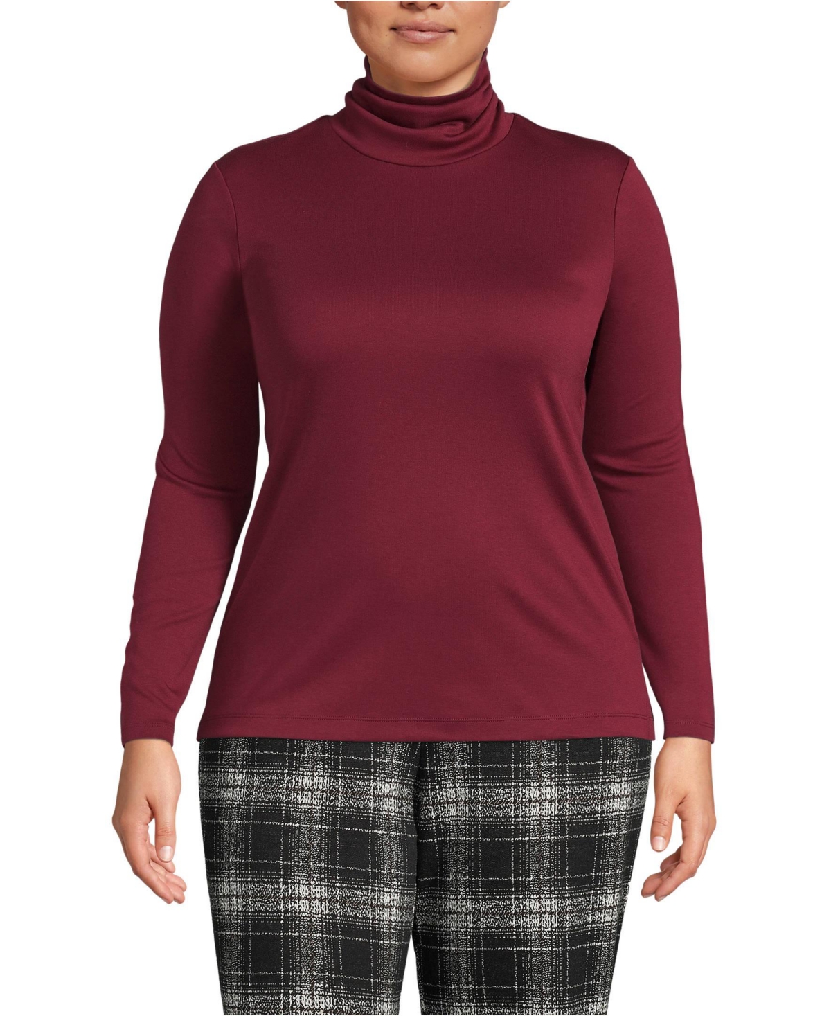 Plus Size Supima Cotton Fitted Long Sleeve Turtleneck - Black