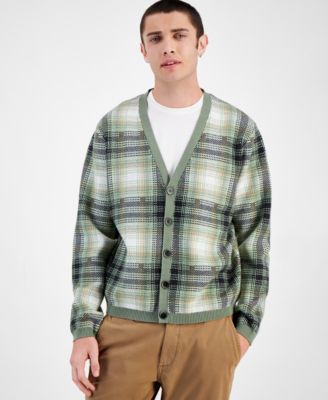 Sun + Stone - Men's Luna Boxy-Fit Plaid Cardigan, Created for Macy's