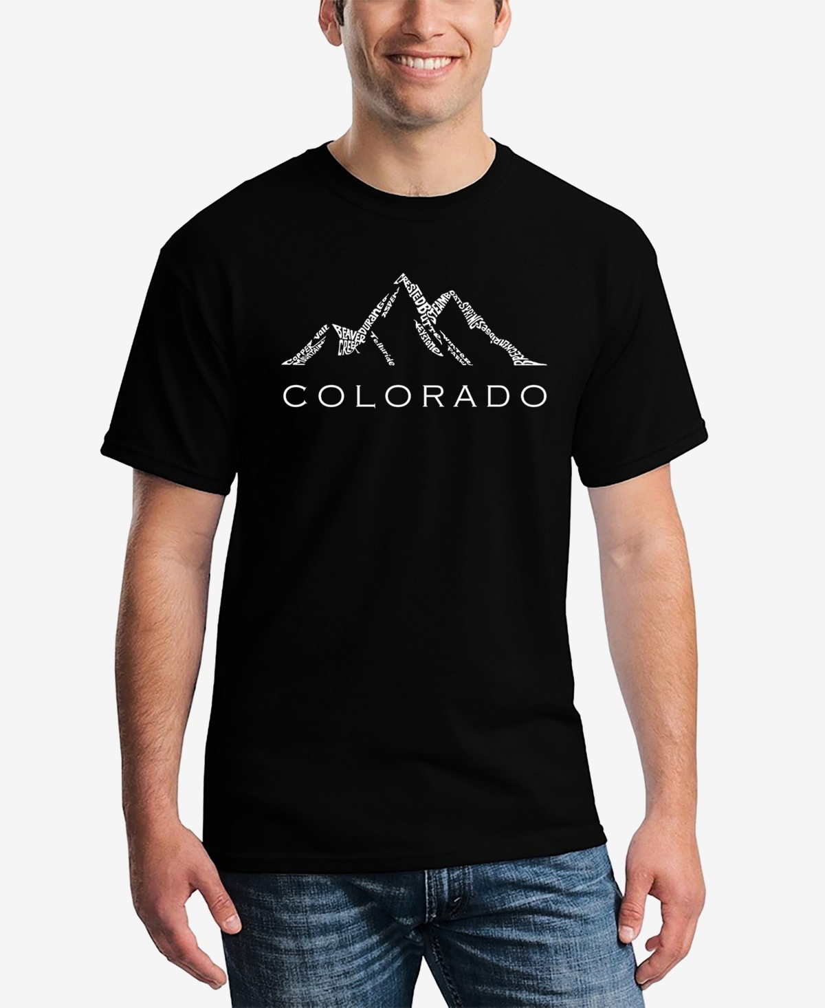 La Pop Art Men's Word Art Colorado Ski Towns Short Sleeve T-shirt In Black