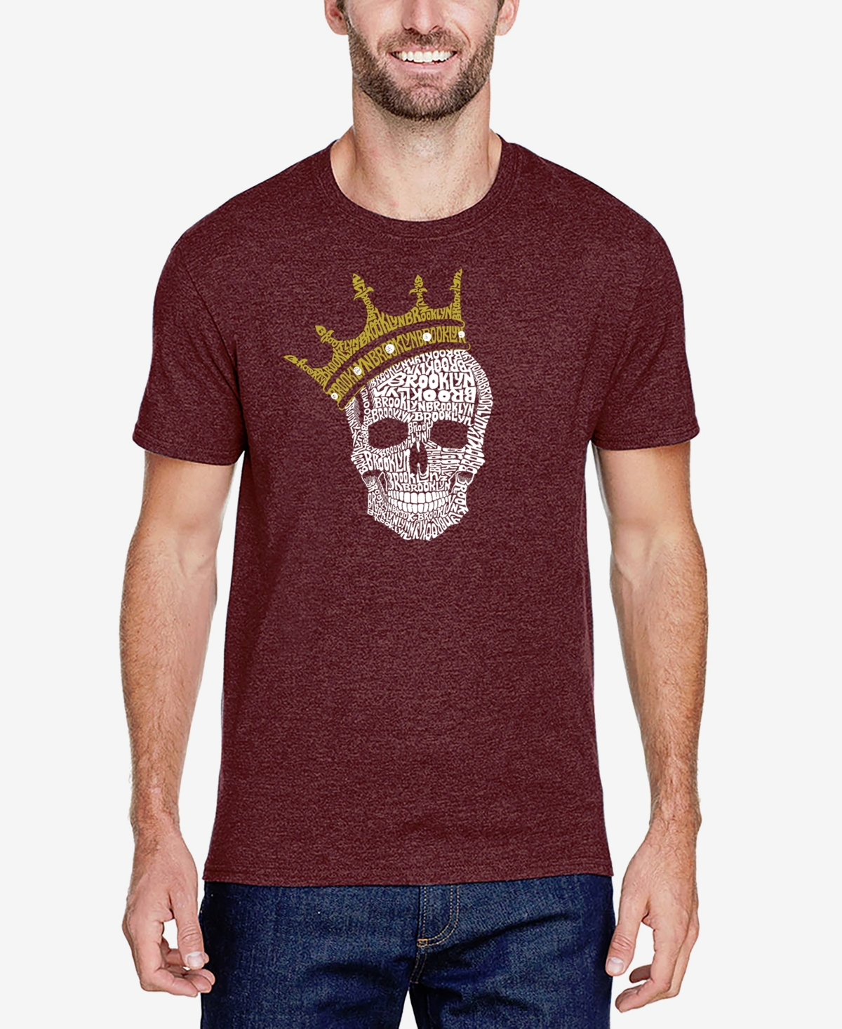 La Pop Art Men's Short Sleeve Premium Blend Brooklyn Crown Word Art T-shirt In Burgundy