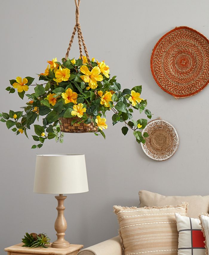 Nearly Natural Hibiscus Artificial Plant Hanging Basket Macy's
