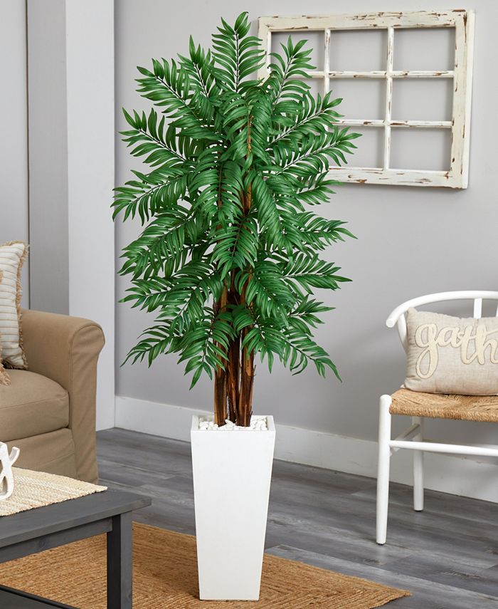 Nearly Natural 5.5' Parlor Palm Artificial Tree in White Tower Planter ...