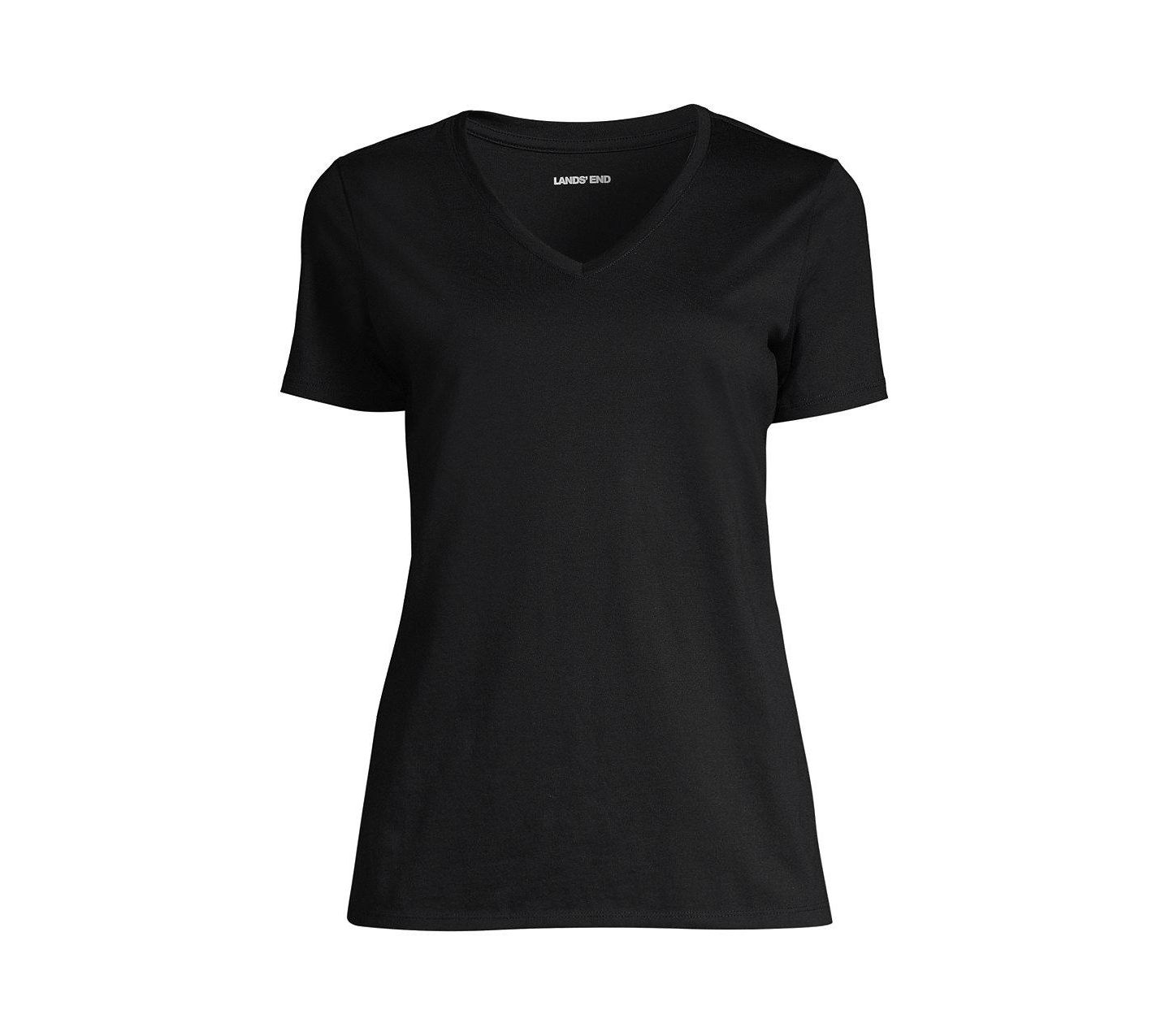 Женская футболка Lands' End Plus Size Supima Cotton V-neck, цвет: Чёрный — фото 7