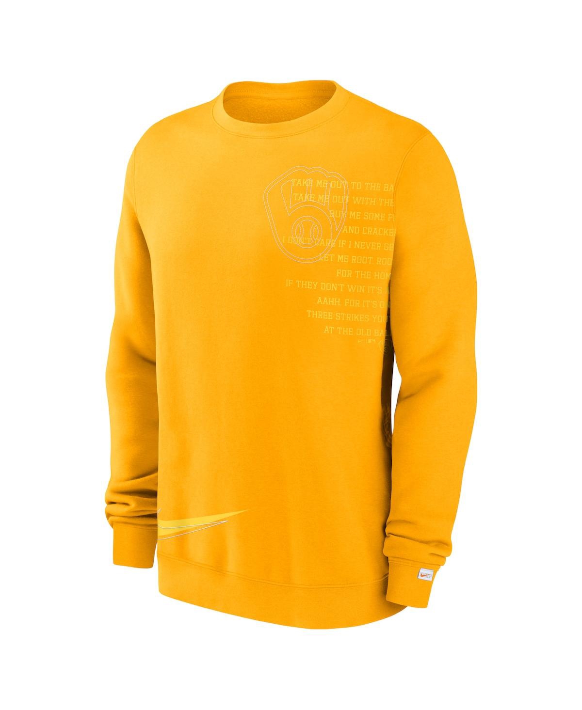 Shop Nike Men's  Gold Milwaukee Brewers Statement Ball Game Fleece Pullover Sweatshirt