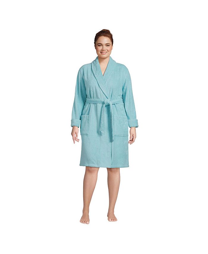 Lands' End Women's Plus Size Cotton Terry Knee Length Spa Bath Robe Macy's
