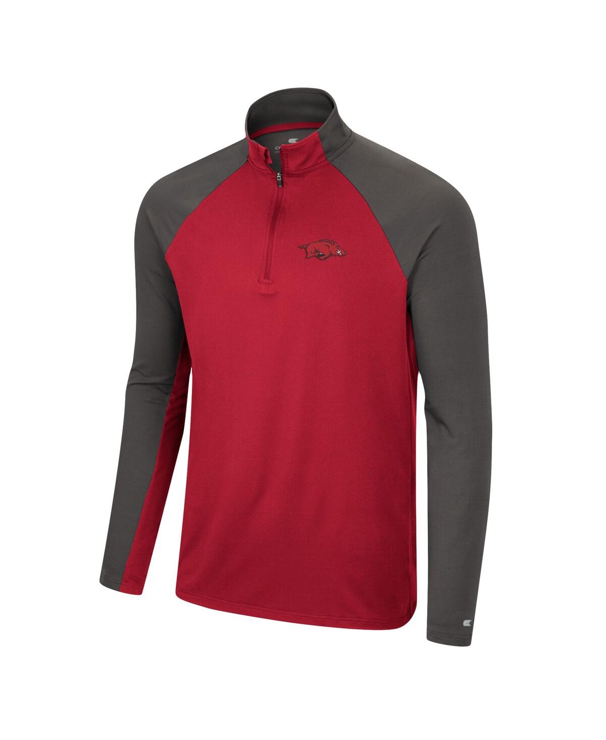 Colosseum Men's  Cardinal, Charcoal Arkansas Razorbacks Two Yutes Raglan Quarter-zip Windshirt In Cardinal,charcoal