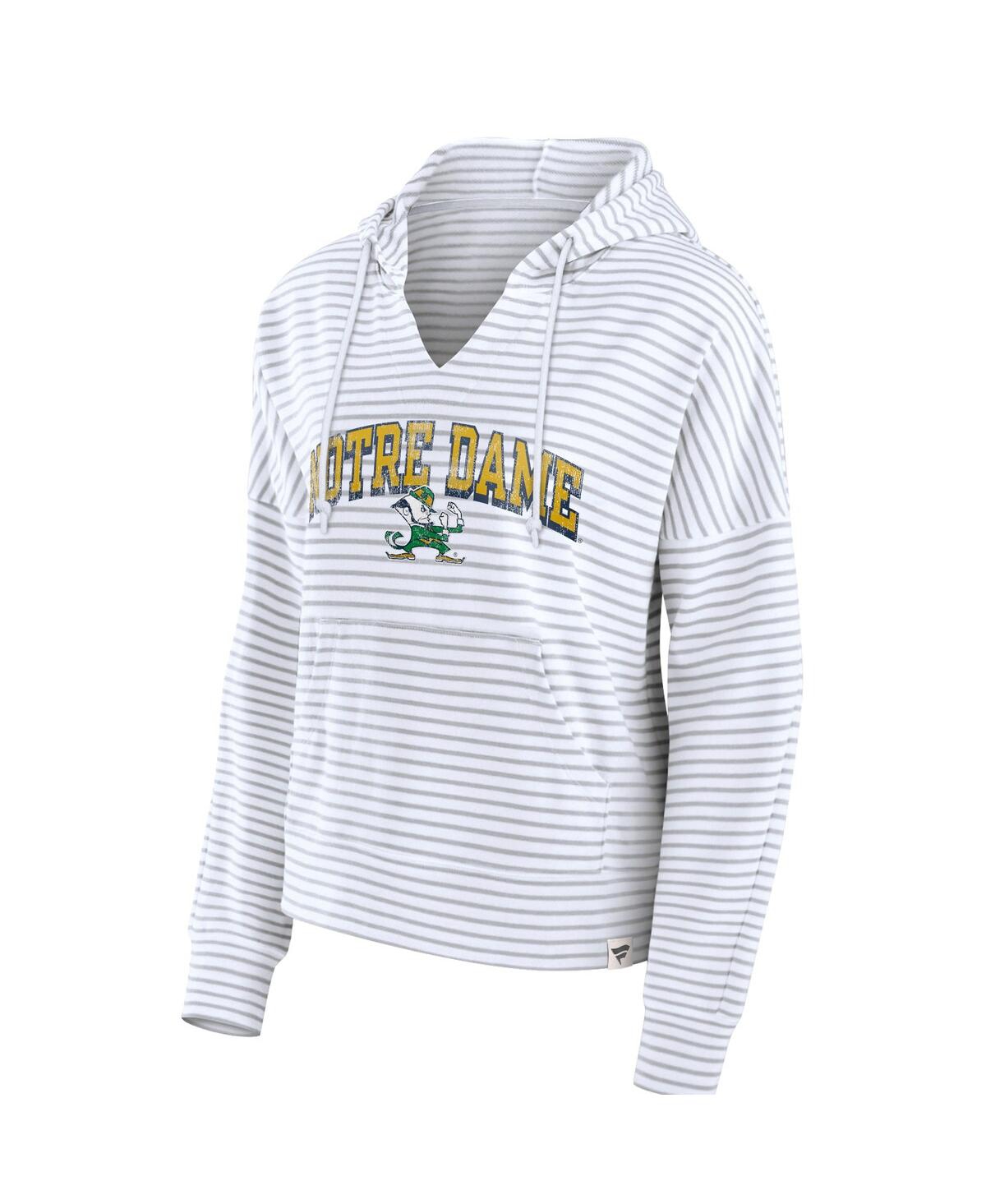 Women's FanaticsNotre Dame Fighting Irish Striped Notch Neck Pullover Hoodie - White