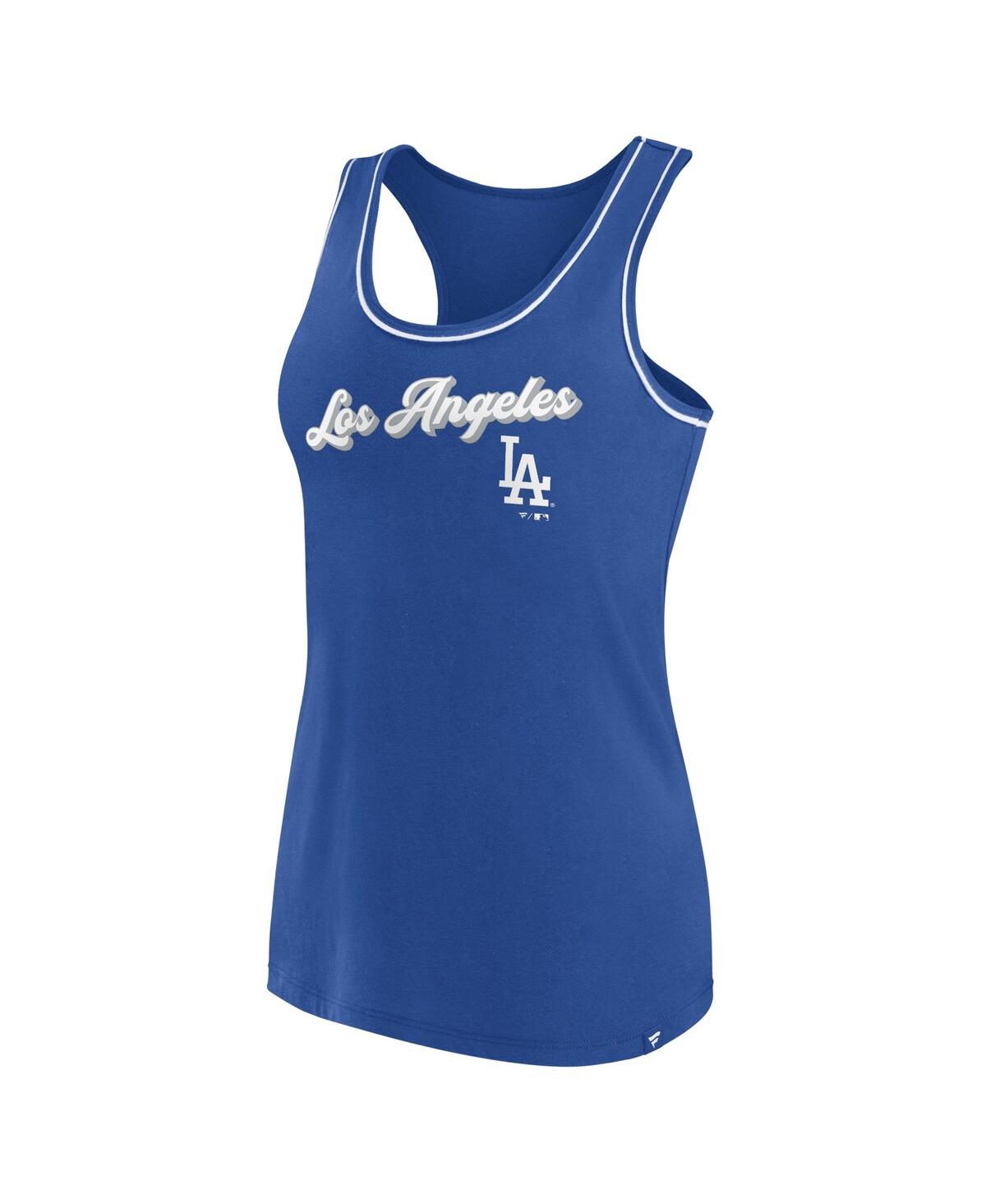 Shop Fanatics Women's  Royal Los Angeles Dodgers Wordmark Logo Racerback Tank Top