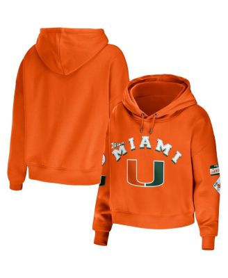 Women's Orange Miami Hurricanes Mixed Media Cropped Pullover Hoodie