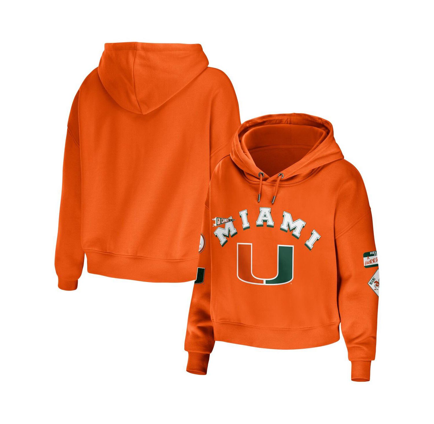 Women's Orange Miami Hurricanes Mixed Media Cropped Pullover Hoodie