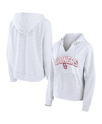 Women's White Oklahoma Sooners Striped Notch Neck Pullover Hoodie