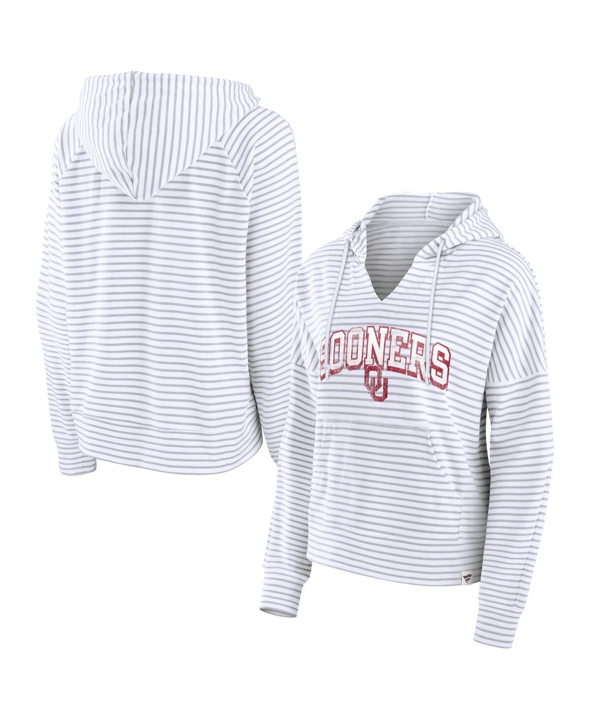 Fanatics Branded  White Oklahoma Sooners Striped Notch Neck Pullover Hoodie In White