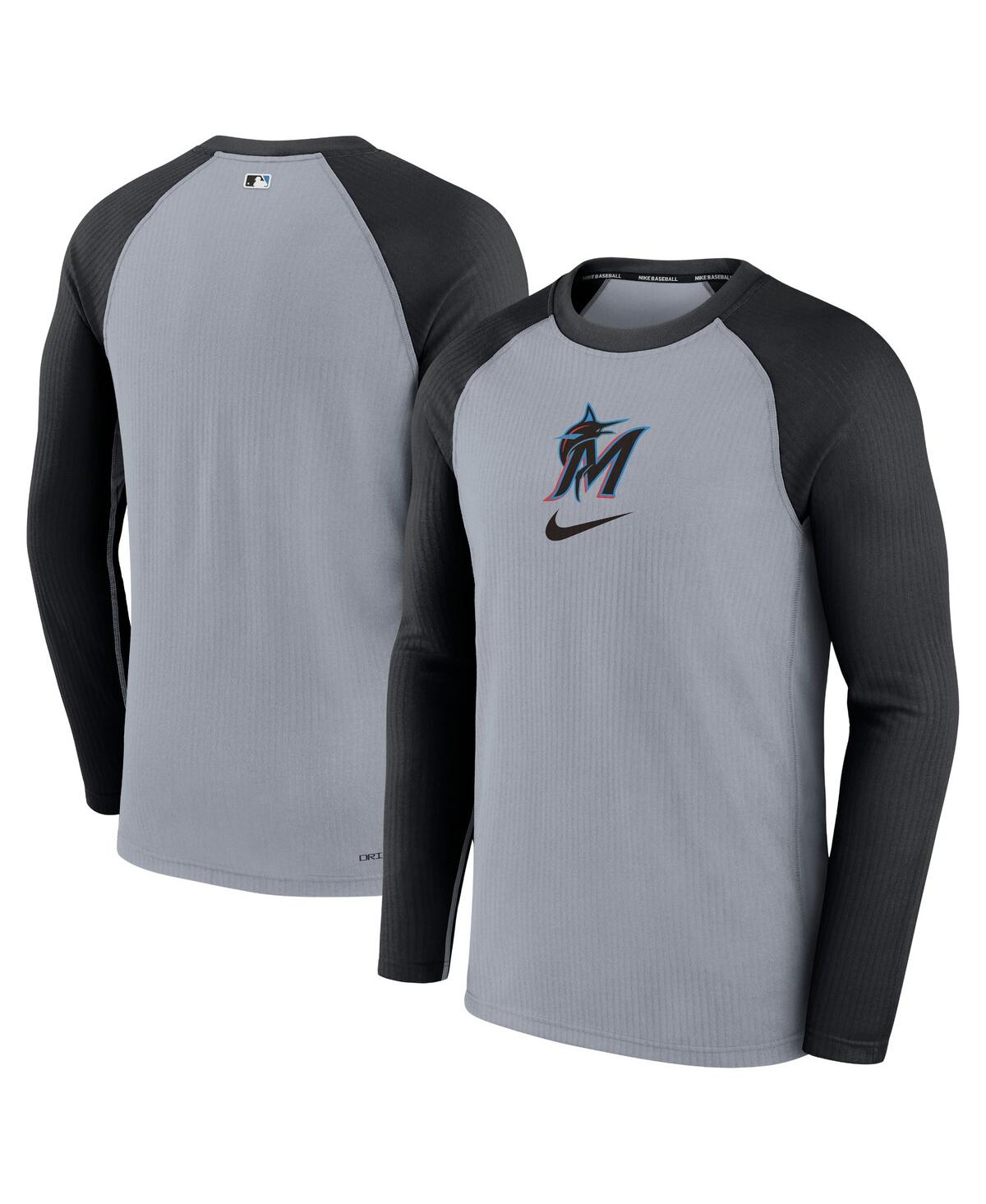 Nike Men's  Gray Miami Marlins Authentic Collection Game Raglan Performance Long Sleeve T-shirt