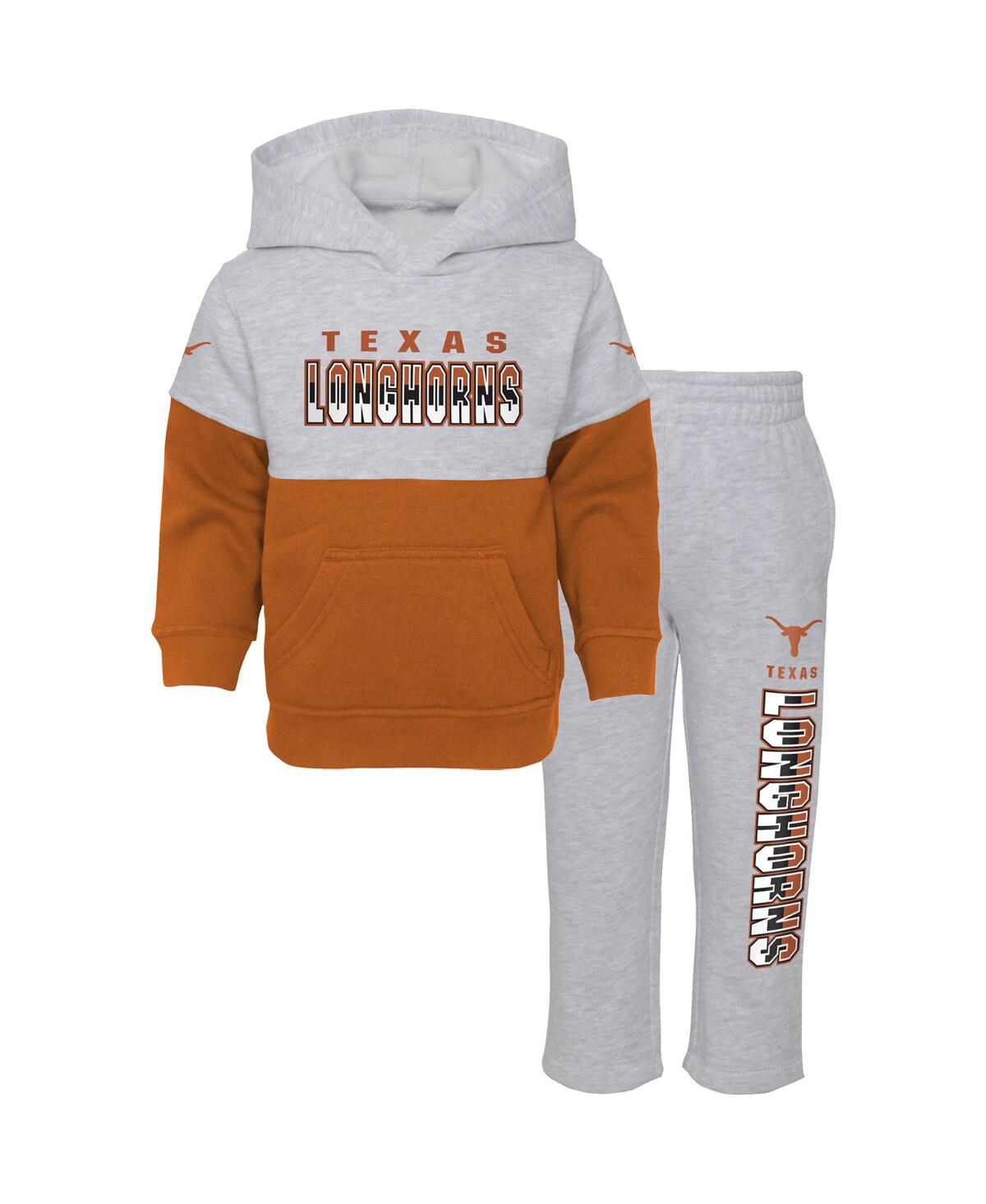 OUTERSTUFF TODDLER BOYS AND GIRLS HEATHER GRAY, TEXAS ORANGE TEXAS LONGHORNS PLAYMAKER PULLOVER HOODIE AND PANT