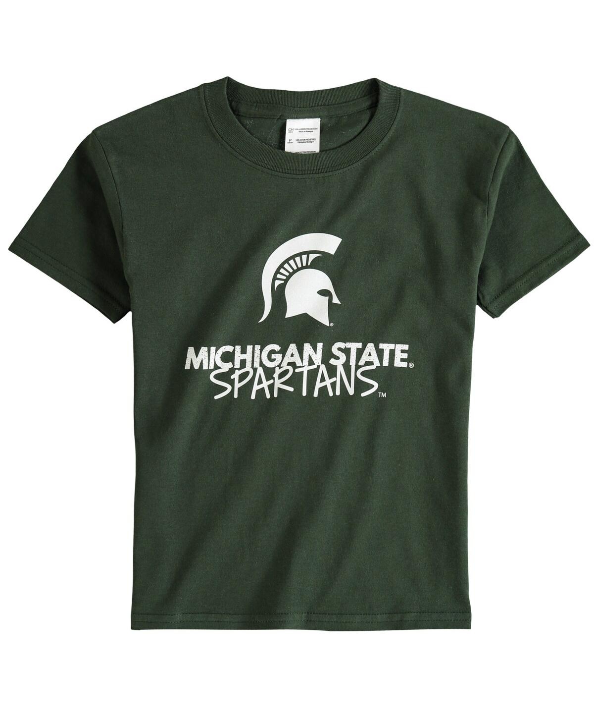 Two Feet Ahead Kids' Big Boys And Girls Green Michigan State Spartans Crew Neck T-shirt