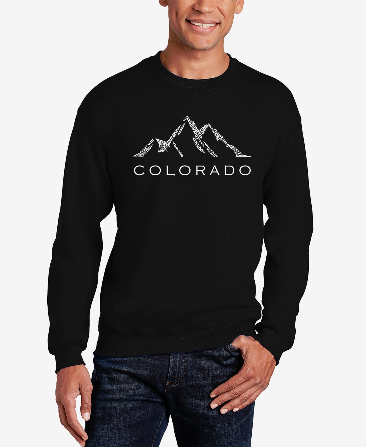 La Pop Art Men's Word Art Crewneck Colorado Ski Towns Sweatshirt In Black