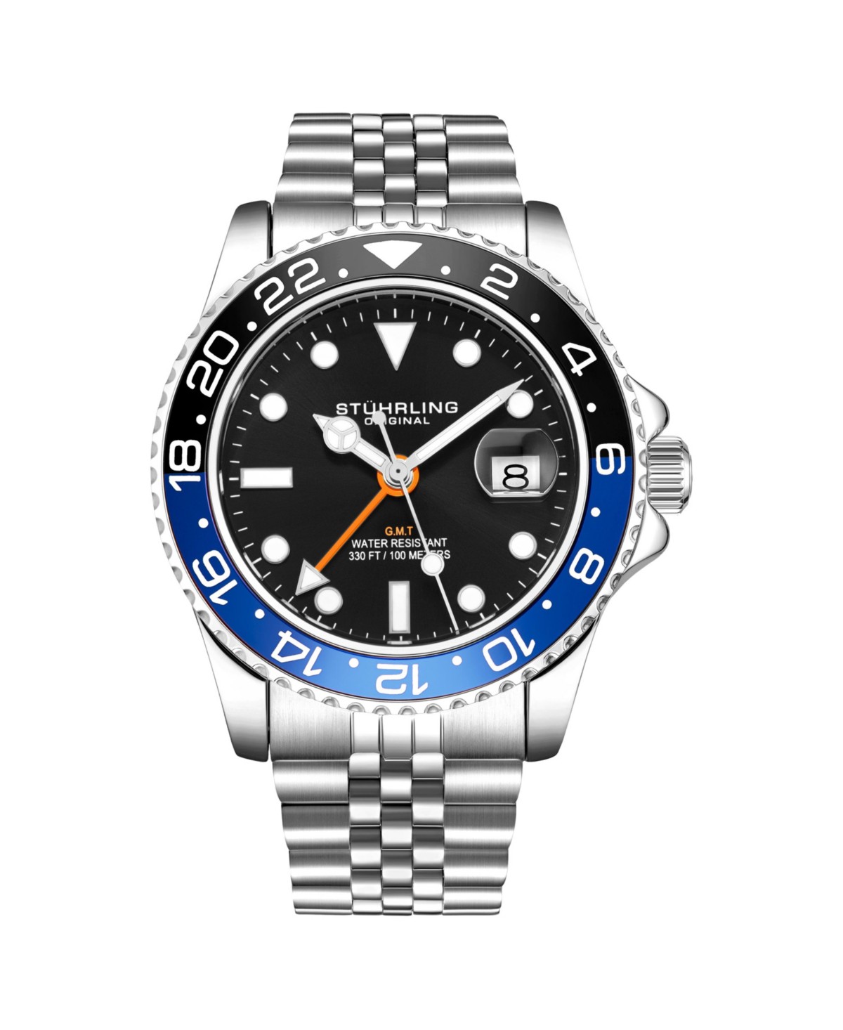 Мужские Stuhrling Meridian 3968 Men s GMT Diver Watch – Quartz Movement, 42mm Stainless Steel Case, Black Dial, Blue/Black Bezel — фото 2