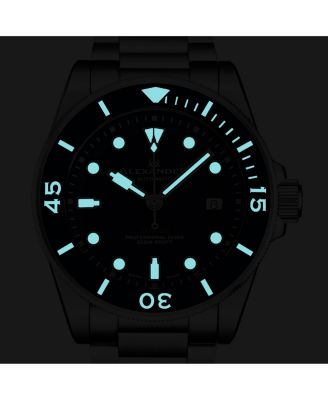 Vathos3 Men's Swiss Made Diver Watch 43mm Silver Tone Stainless Steel Case Blue Dial Rotating Bezel Sapphire Crystal 200M Water Resistant