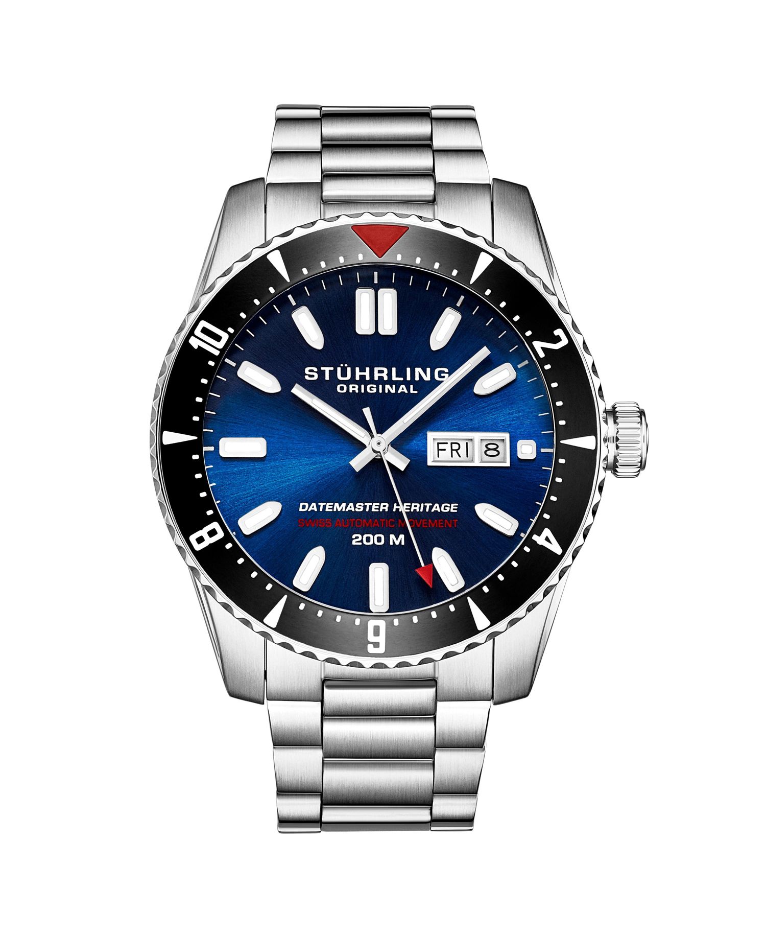 Men s Aquadiver 44mm Swiss Automatic Diver Watch, Blue Dial, Stainless Steel Bracelet, Day-Date, 200M Water Resistant