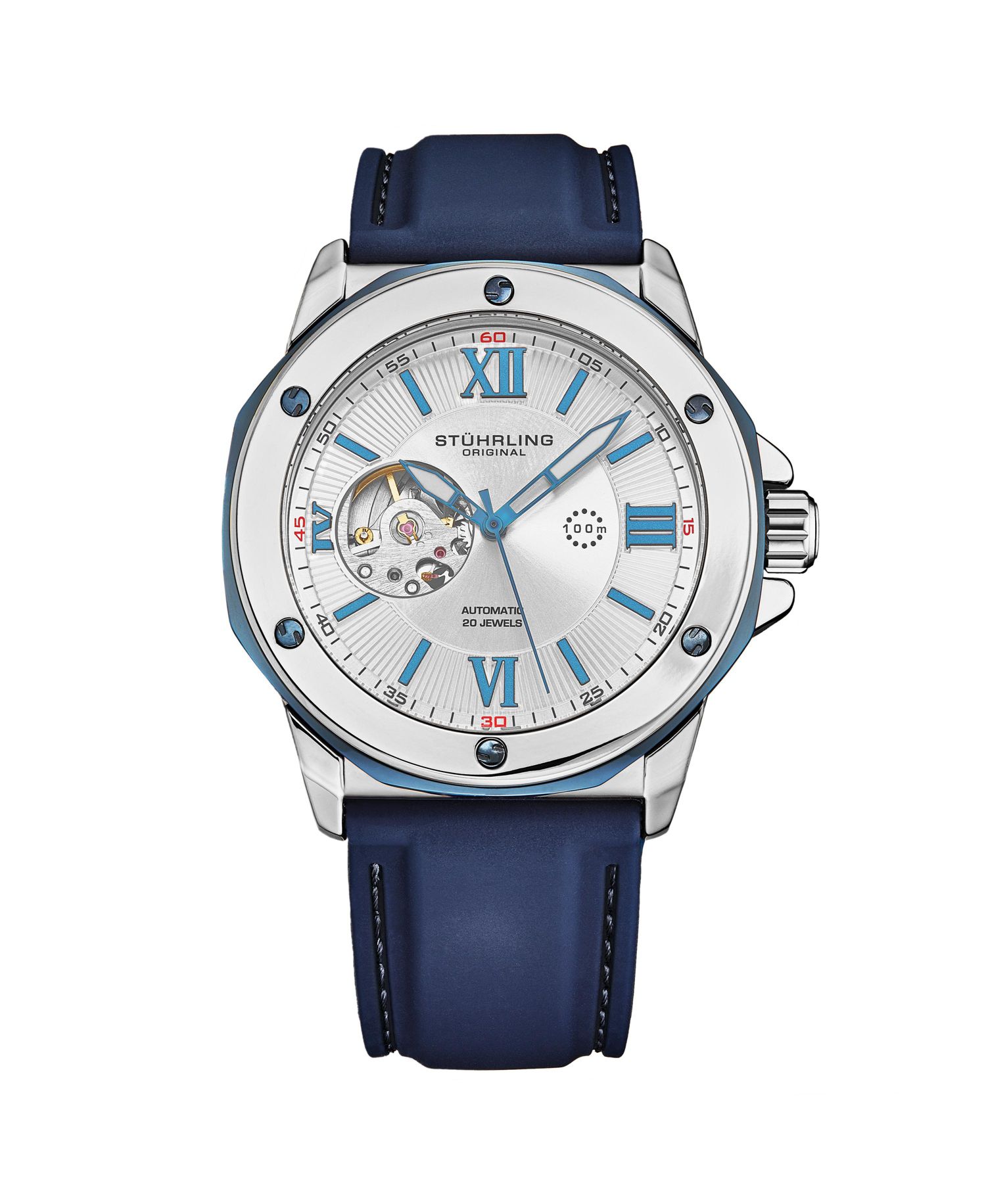 Edwardian 4018 Men s Automatic Skeleton Watch - 44mm Stainless Steel Case, Skeleton Dial, Silicone Strap