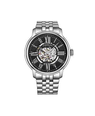 Atrium 4031 Men s Automatic Skeleton Watch – 42mm, Silver-Tone Case & Bracelet, Blue Skeleton Dial with Silver Accents