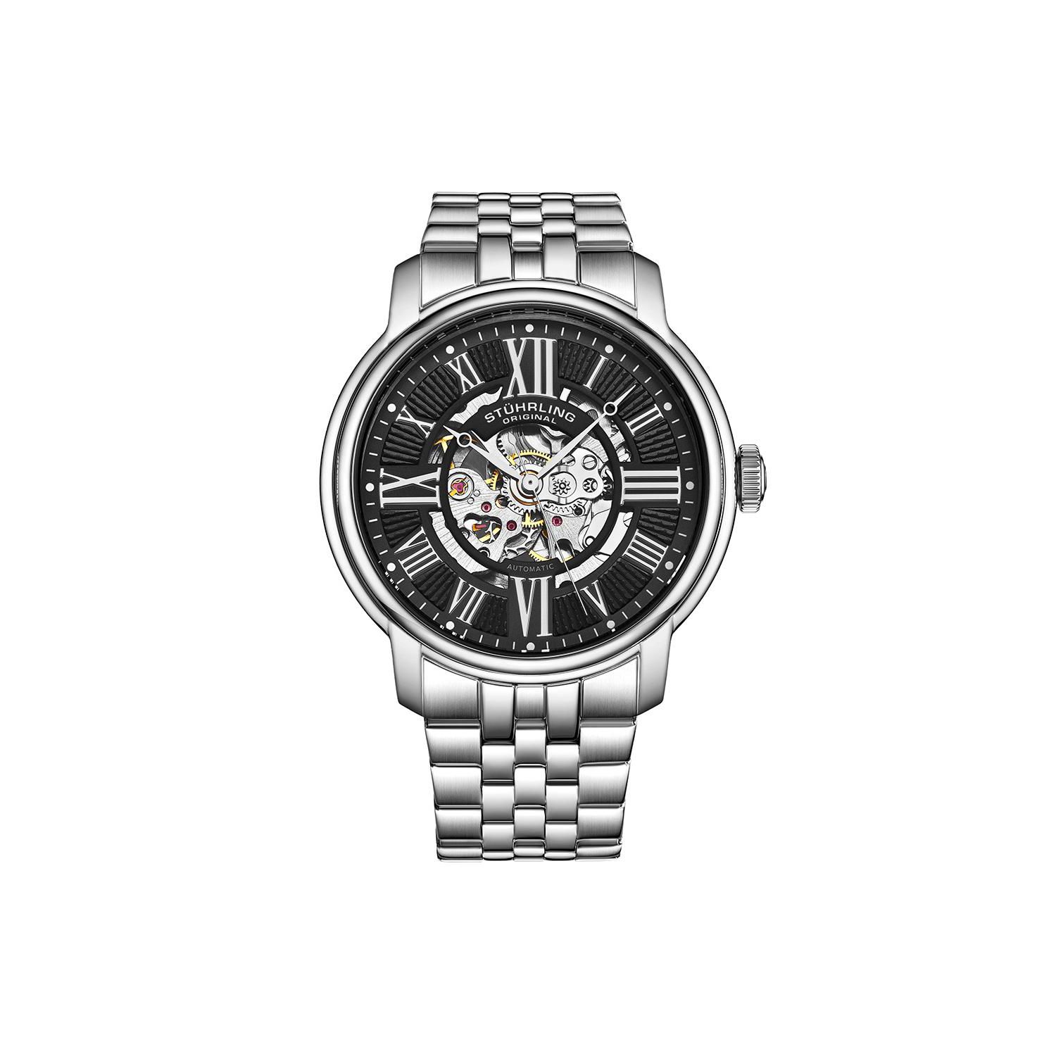 Atrium 4031 Men s Automatic Skeleton Watch - 42mm, Silver-Tone Case & Bracelet, Blue Skeleton Dial with Silver Accents