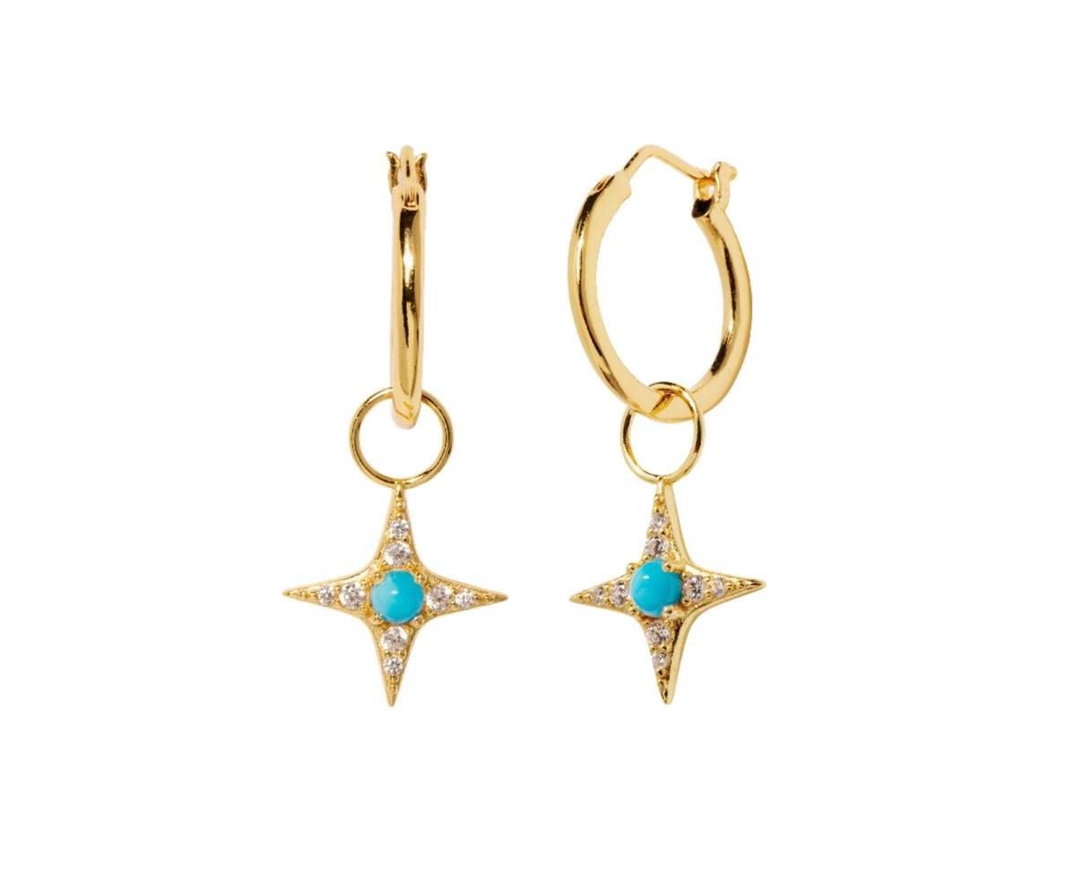 Little Sky Stone Women's Stellar Star Hoop Earrings In Turquoise