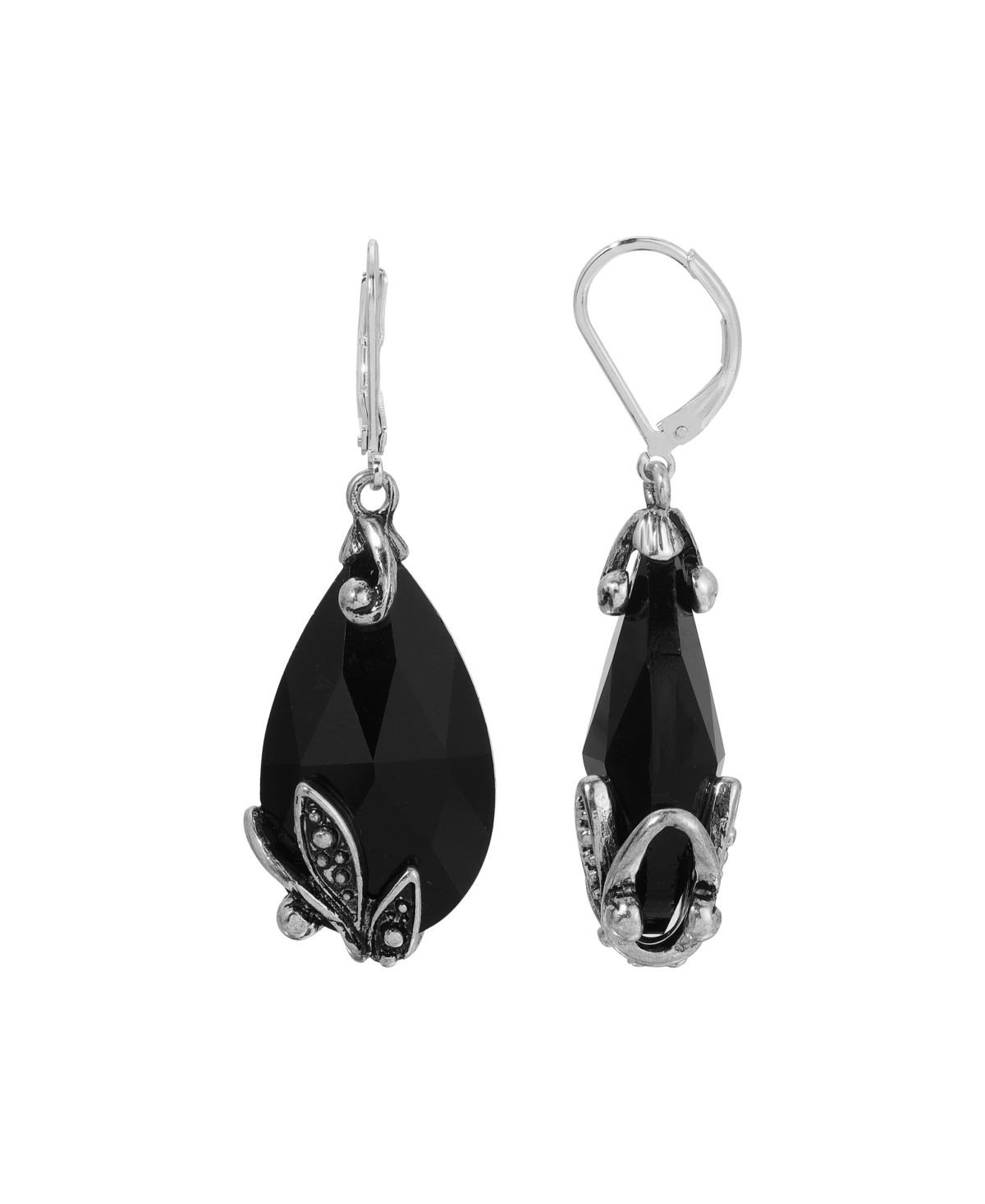 2028 Glass Teardrop Leverback Earring In Black