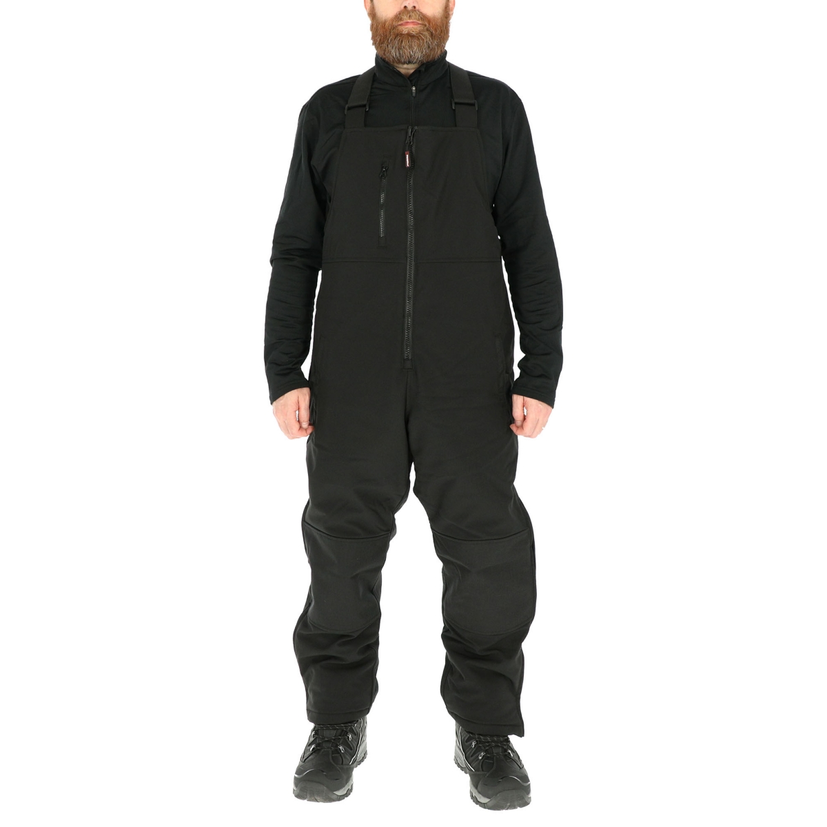 Men's Insulated Softshell Bib Overalls - Water-Repellent, Wind-Tight, Thermal Workwear for Extreme Cold - Black