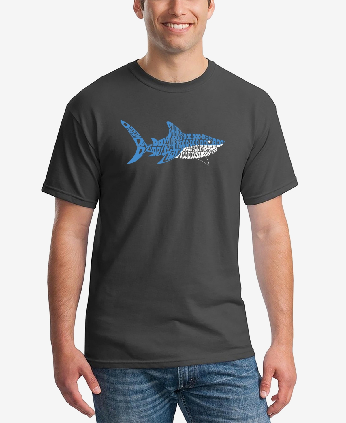 La Pop Art Men's Daddy Shark Word Art Short Sleeve T-shirt In Dark Gray