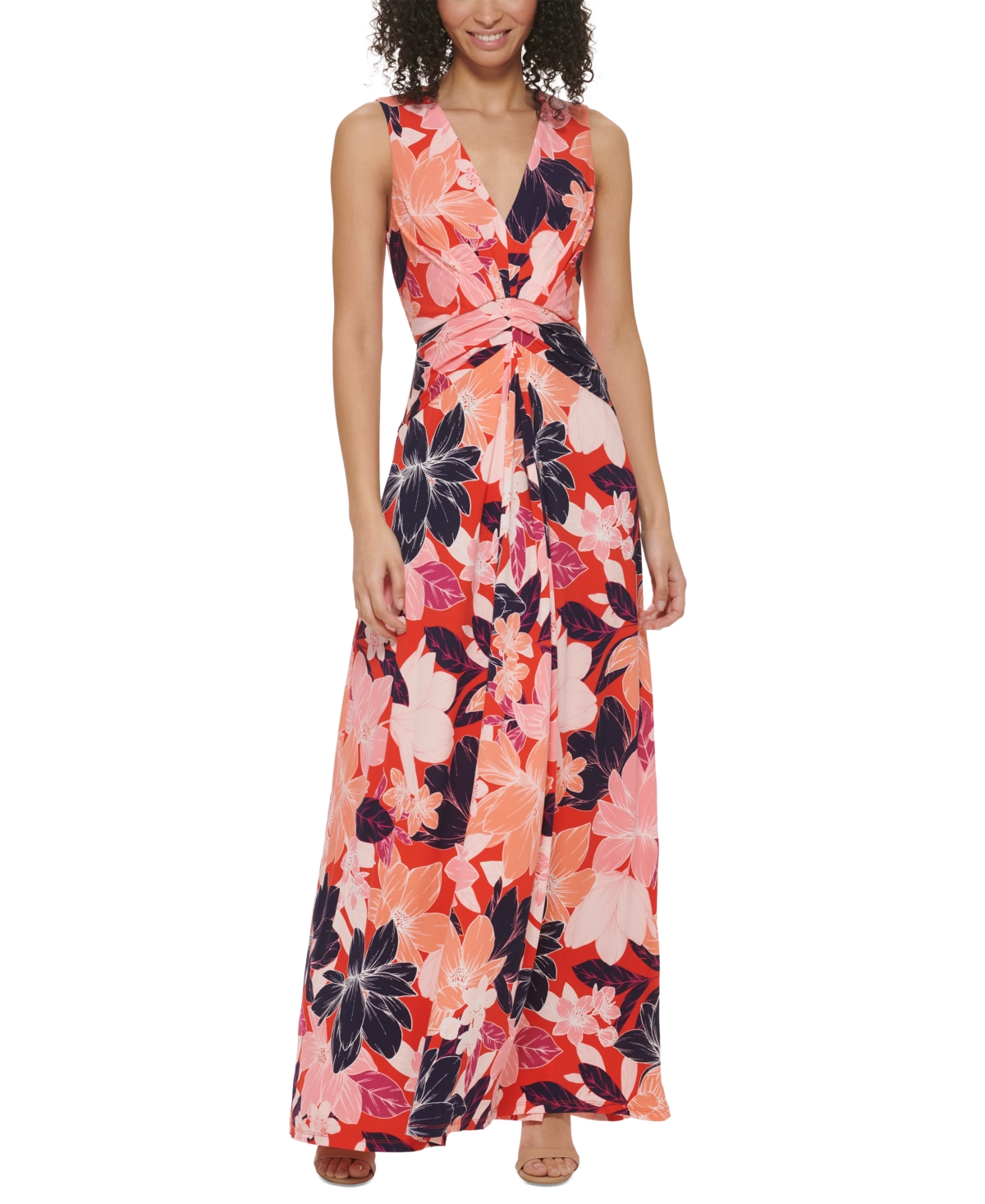 Jessica Howard Plus Size Floral print Ruched Maxi Dress In Red