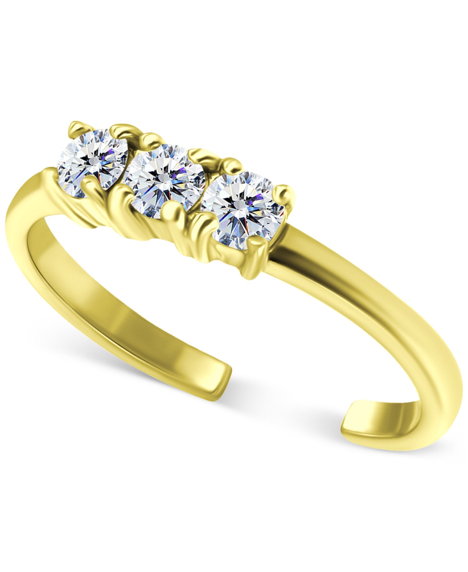 Cubic Zirconia Three Stone Toe Ring in 18k Gold-Plated Sterling Silver