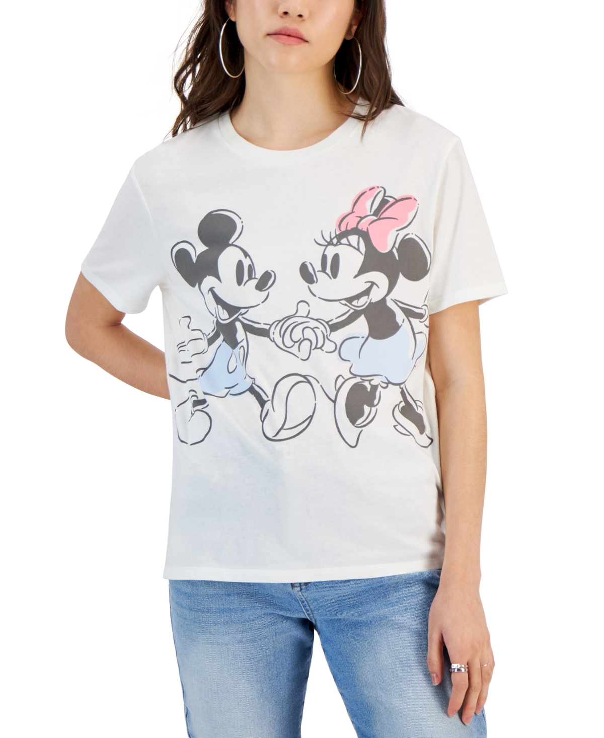 Disney Juniors' Mickey And Minnie Mouse Graphic T-shirt In Marshmallow