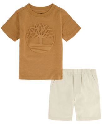 Timberland Toddler Boys Short Sleeve Embossed Logo T-shirt and Twill Shorts Set, 2 Piece