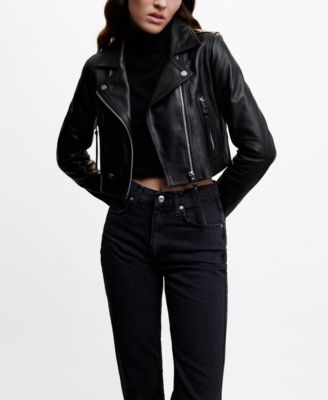 MANGO Women s Cropped Leather Biker Jacket Macy s