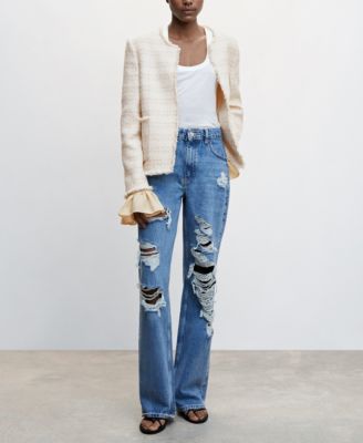 MANGO Women's Ruffled Cuffs Tweed Jacket