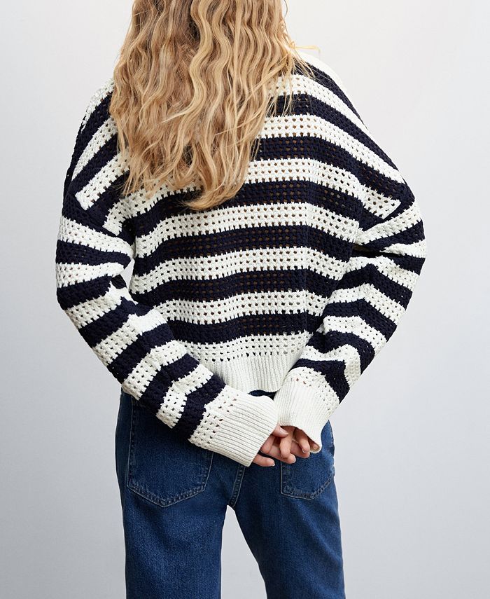 MANGO Women's Striped Openwork Knit Sweater Macy's